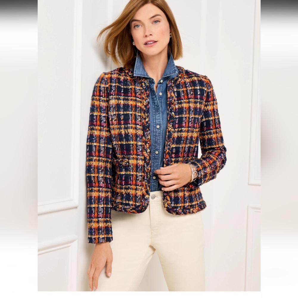 New Talbot's Jacket Sunflower Tweed Navy/Orange Braid Detail 16